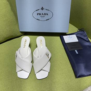 Fortok Prada Women's White Leather Mules