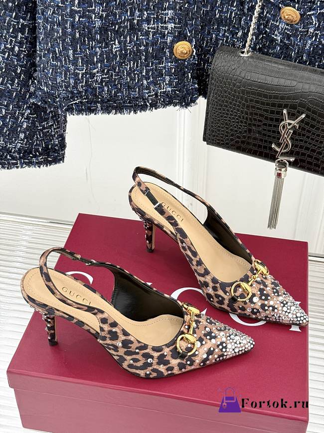 Fortok Gucci Heels Slings Spotted Leather 8.5cm - 1
