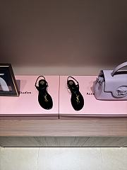 Fortok Saint Laurent YSL Flat Sandals Leather Black 1cm - 1