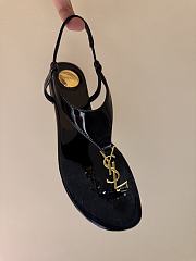 Fortok Saint Laurent YSL Flat Sandals Leather Black 1cm - 5