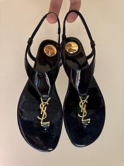 Fortok Saint Laurent YSL Flat Sandals Leather Black 1cm - 4
