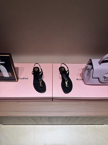 Fortok Saint Laurent YSL Flat Sandals Black 