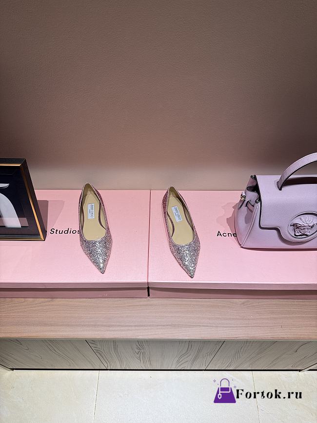 Fortok Jimmy Choo Love Ballerina in Mochi Luminous Glow-in-the-Dark Glitter with JC Button Pink - 1