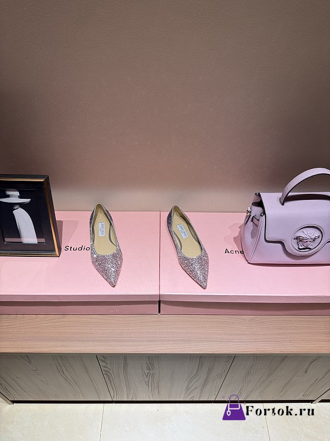 Fortok Jimmy Choo Love Ballerina in Mochi Luminous Glow-in-the-Dark Glitter with JC Button Pink 02 - 1