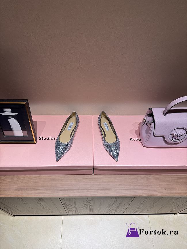 Fortok Jimmy Choo Love Ballerina in Mochi Luminous Glow-in-the-Dark Glitter with JC Button Blue - 1