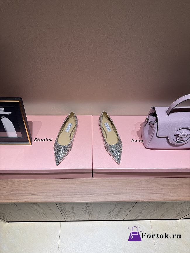 Fortok Jimmy Choo Love Ballerina in Mochi Luminous Glow-in-the-Dark Glitter with JC Button Green - 1