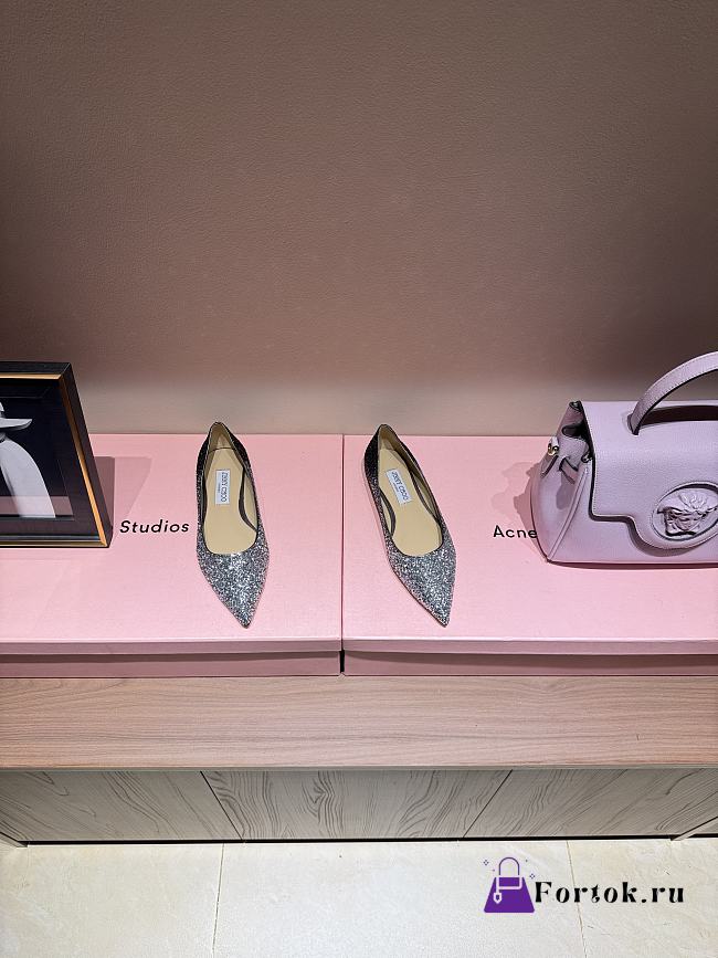 Fortok Jimmy Choo Love Ballerina in Mochi Luminous Glow-in-the-Dark Glitter with JC Button Grey - 1