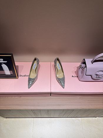 Fortok Jimmy Choo High Heels 7cm/9cm Mochi Luminous Glow-in-the-Dark Glitter with JC Button Green