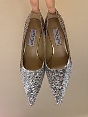 Fortok Jimmy Choo High Heels 7cm/9cm Mochi Luminous Glow-in-the-Dark Glitter with JC Button Green - 2