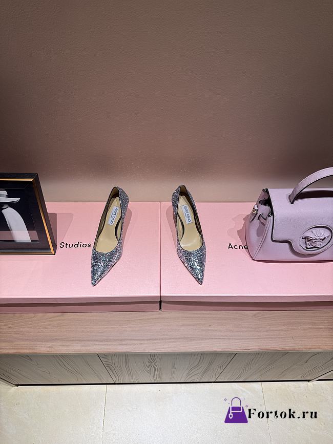 Fortok Jimmy Choo High Heels 7cm/9cm Mochi Luminous Glow-in-the-Dark Glitter with JC Button Blue - 1