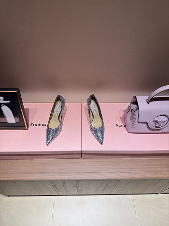 Fortok Jimmy Choo High Heels 7cm/9cm Mochi Luminous Glow-in-the-Dark Glitter with JC Button Blue