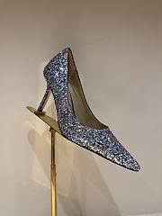 Fortok Jimmy Choo High Heels 7cm/9cm Mochi Luminous Glow-in-the-Dark Glitter with JC Button Blue - 5