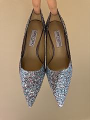 Fortok Jimmy Choo High Heels 7cm/9cm Mochi Luminous Glow-in-the-Dark Glitter with JC Button Blue - 2