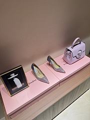 Fortok Jimmy Choo High Heels 7cm/9cm Mochi Luminous Glow-in-the-Dark Glitter with JC Button Grey Pink - 1