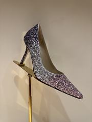 Fortok Jimmy Choo High Heels 7cm/9cm Mochi Luminous Glow-in-the-Dark Glitter with JC Button Grey Pink - 4