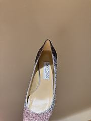 Fortok Jimmy Choo High Heels 7cm/9cm Mochi Luminous Glow-in-the-Dark Glitter with JC Button Grey Pink - 2