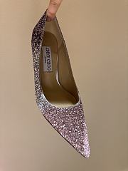 Fortok Jimmy Choo High Heels 7cm/9cm Mochi Luminous Glow-in-the-Dark Glitter with JC Button Grey Pink - 3
