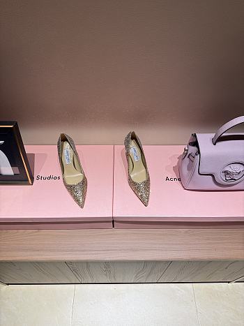 Fortok Jimmy Choo High Heels 7cm/9cm Mochi Luminous Glow-in-the-Dark Glitter with JC Button Gold