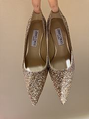 Fortok Jimmy Choo High Heels 7cm/9cm Mochi Luminous Glow-in-the-Dark Glitter with JC Button Gold - 5