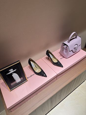 Fortok Jimmy Choo High Heels 7cm/9cm Mochi Luminous Glow-in-the-Dark Glitter with JC Button Black
