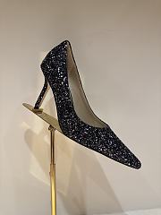 Fortok Jimmy Choo High Heels 7cm/9cm Mochi Luminous Glow-in-the-Dark Glitter with JC Button Black - 5