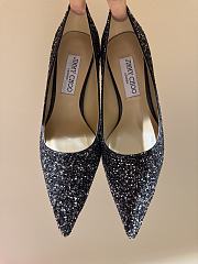 Fortok Jimmy Choo High Heels 7cm/9cm Mochi Luminous Glow-in-the-Dark Glitter with JC Button Black - 4