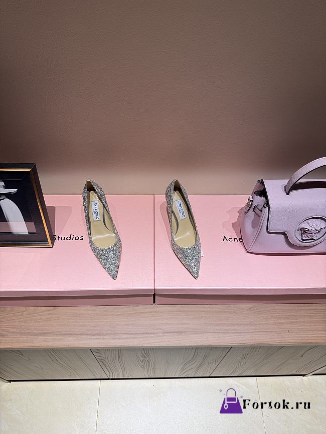 Fortok Jimmy Choo High Heels 7cm/9cm Mochi Luminous Glow-in-the-Dark Glitter with JC Button  - 1