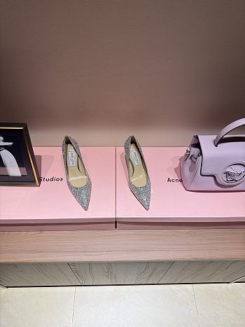 Fortok Jimmy Choo High Heels 7cm/9cm Mochi Luminous Glow-in-the-Dark Glitter with JC Button 