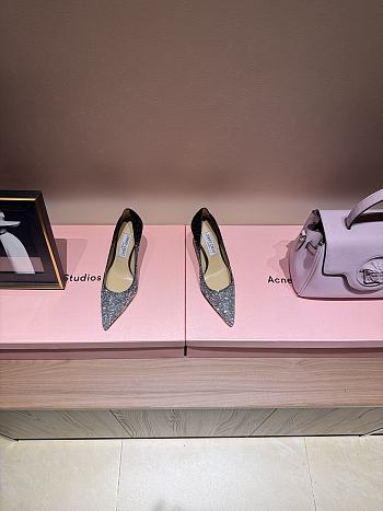 Fortok Jimmy Choo High Heels 7cm/9cm Mochi Luminous Glow-in-the-Dark Glitter with JC Button Grey