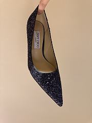 Fortok Jimmy Choo High Heels 7cm/9cm Mochi Luminous Glow-in-the-Dark Glitter with JC Button Navy - 6
