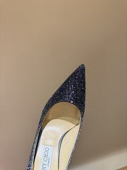 Fortok Jimmy Choo High Heels 7cm/9cm Mochi Luminous Glow-in-the-Dark Glitter with JC Button Navy - 4