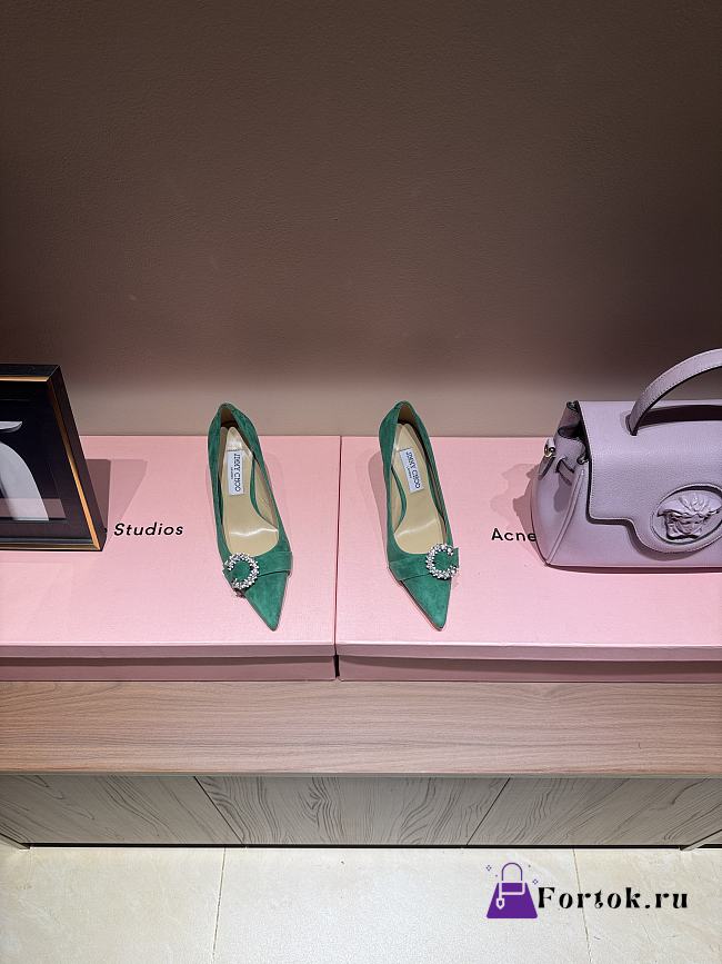 Fortok JIMMY CHOO Melva 90 Pumps Suede Green 7cm/9cm - 1