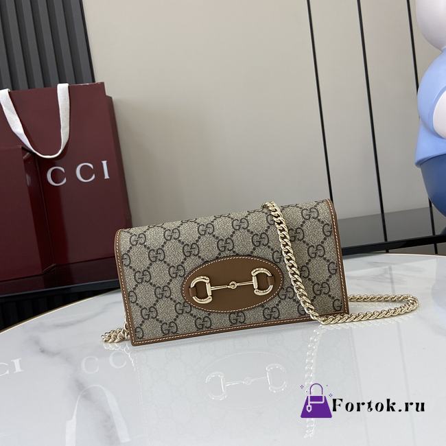 Fortok GUCCI Horsebit 1955 Wallet With Chain Brown 19 x 10 x 4 cm - 1