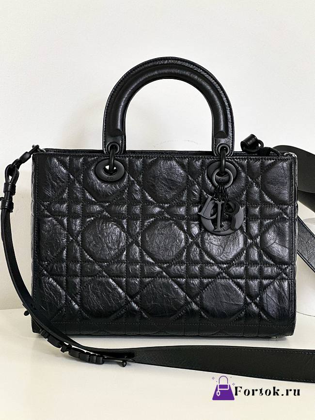 Fortok Dior D-Sire My AbCDior Bag Black Macrocannage Crinkled Calfskin 30*20*13cm - 1