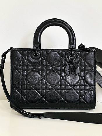 Fortok Dior D-Sire My AbCDior Bag Black Macrocannage Crinkled Calfskin 30*20*13cm