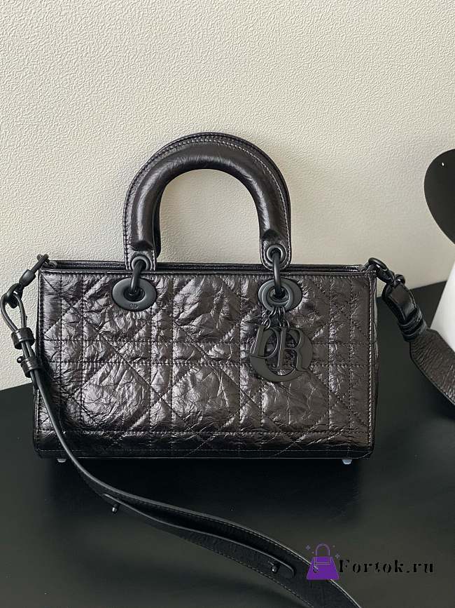 Fortok Dior D-Sire Black Macrocannage Crinkled Calfskin 26*15*8cm - 1