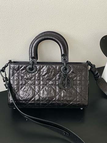 Fortok Dior D-Sire Black Macrocannage Crinkled Calfskin 26*15*8cm