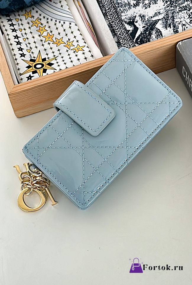 Fortok Dior Lady Dior Jasmine Card Holder Patent Leather Light Blue 10.5cm - 1