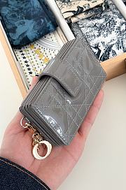 Fortok Dior Lady Dior Jasmine Card Holder Patent Leather Grey 10.5cm  - 6
