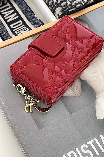 Fortok Dior Lady Dior Jasmine Card Holder Patent Leather Red 10.5cm