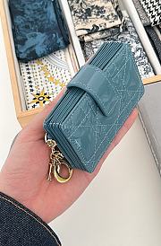Fortok Dior Lady Dior Jasmine Card Holder Patent Leather Blue 10.5cm - 3