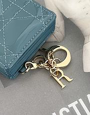 Fortok Dior Lady Dior Jasmine Card Holder Patent Leather Blue 10.5cm - 4