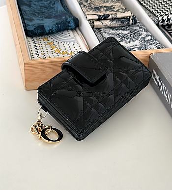 Fortok Dior Lady Dior Jasmine Card Holder Patent Leather Black 10.5cm