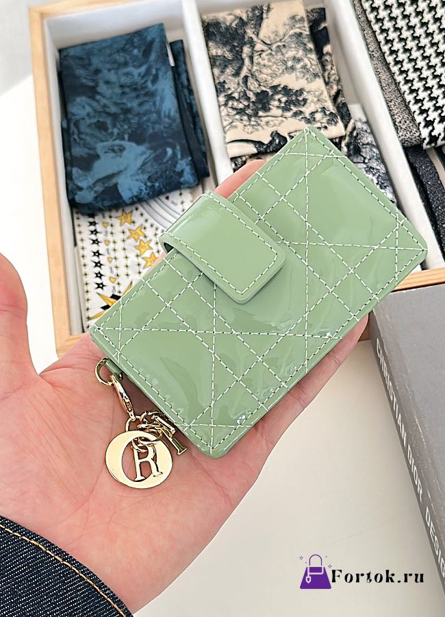 Fortok Dior Lady Dior Jasmine Card Holder Patent Leather Green 10.5cm - 1