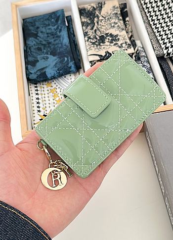 Fortok Dior Lady Dior Jasmine Card Holder Patent Leather Green 10.5cm