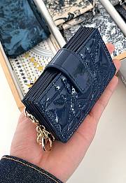 Fortok Dior Lady Dior Jasmine Card Holder Patent Leather Navy Blue 10.5cm - 6