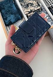 Fortok Dior Lady Dior Jasmine Card Holder Patent Leather Navy Blue 10.5cm - 2