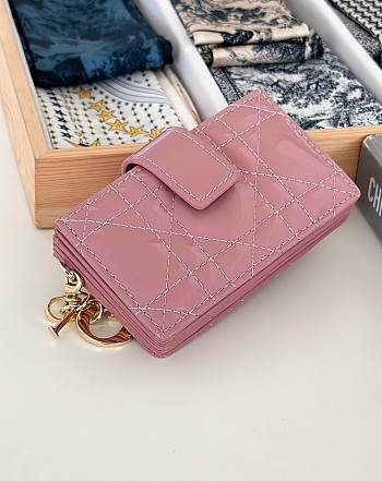 Fortok Dior Lady Dior Jasmine Card Holder Patent Leather Pink 10.5cm