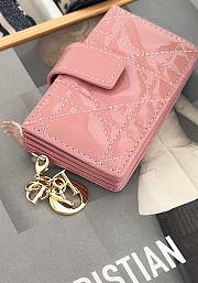 Fortok Dior Lady Dior Jasmine Card Holder Patent Leather Pink 10.5cm - 6