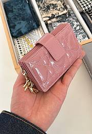 Fortok Dior Lady Dior Jasmine Card Holder Patent Leather Pink 10.5cm - 4